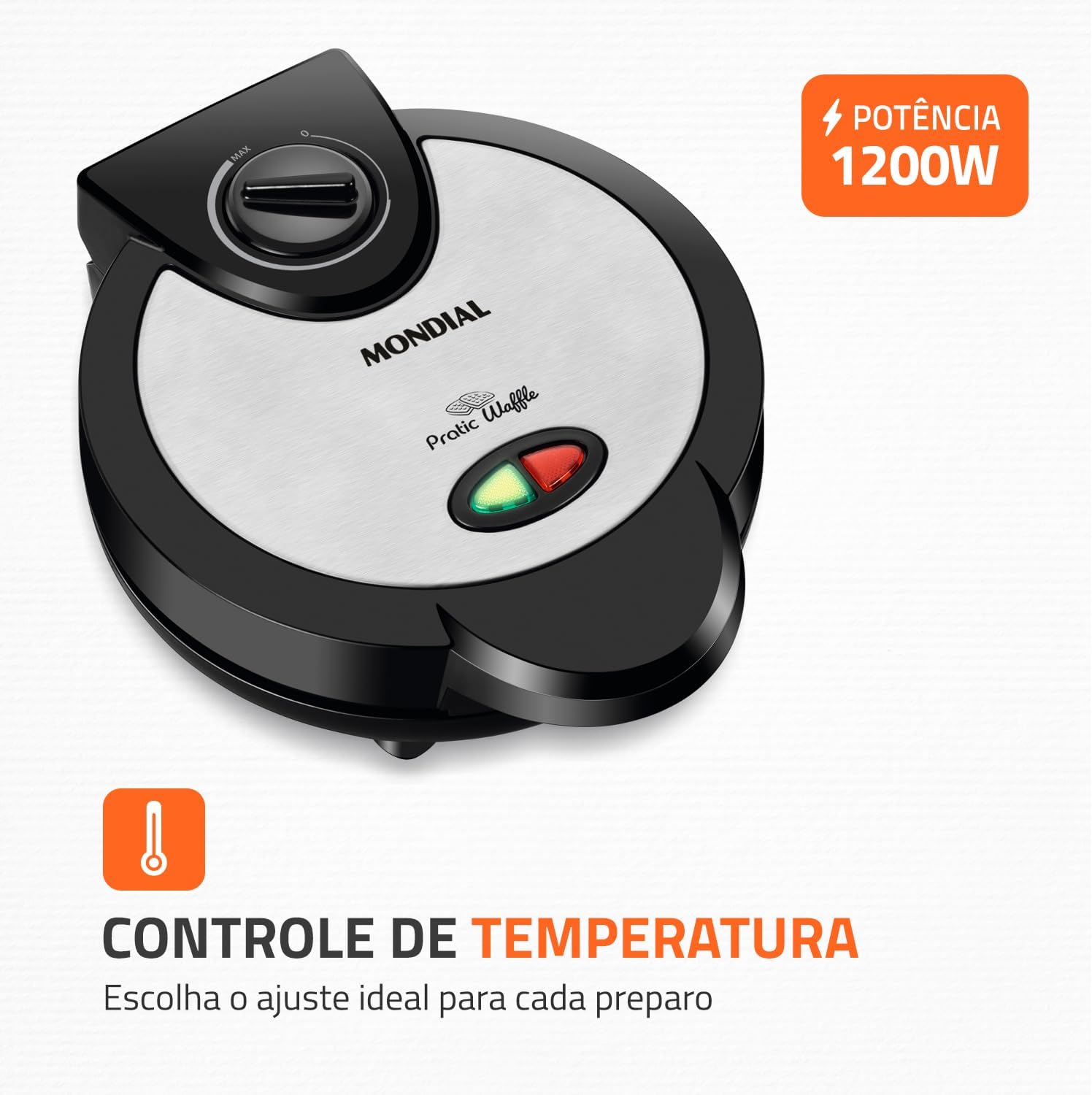 Máquina de Waffles Antiaderente 4 Waffles Inox 1200W — foto 4
