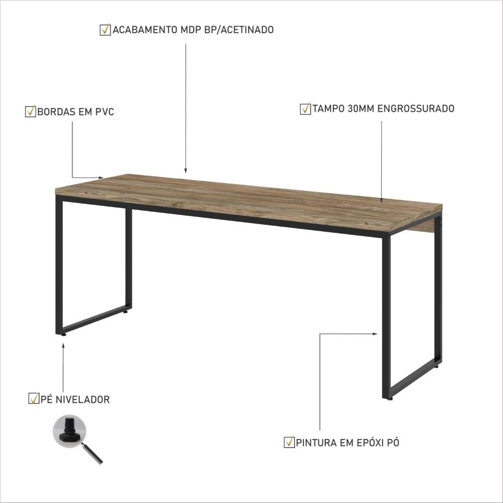 Mesa Dynamica Diretor DYME6180 180x60x75cm Amadeirado/Preto — foto 6