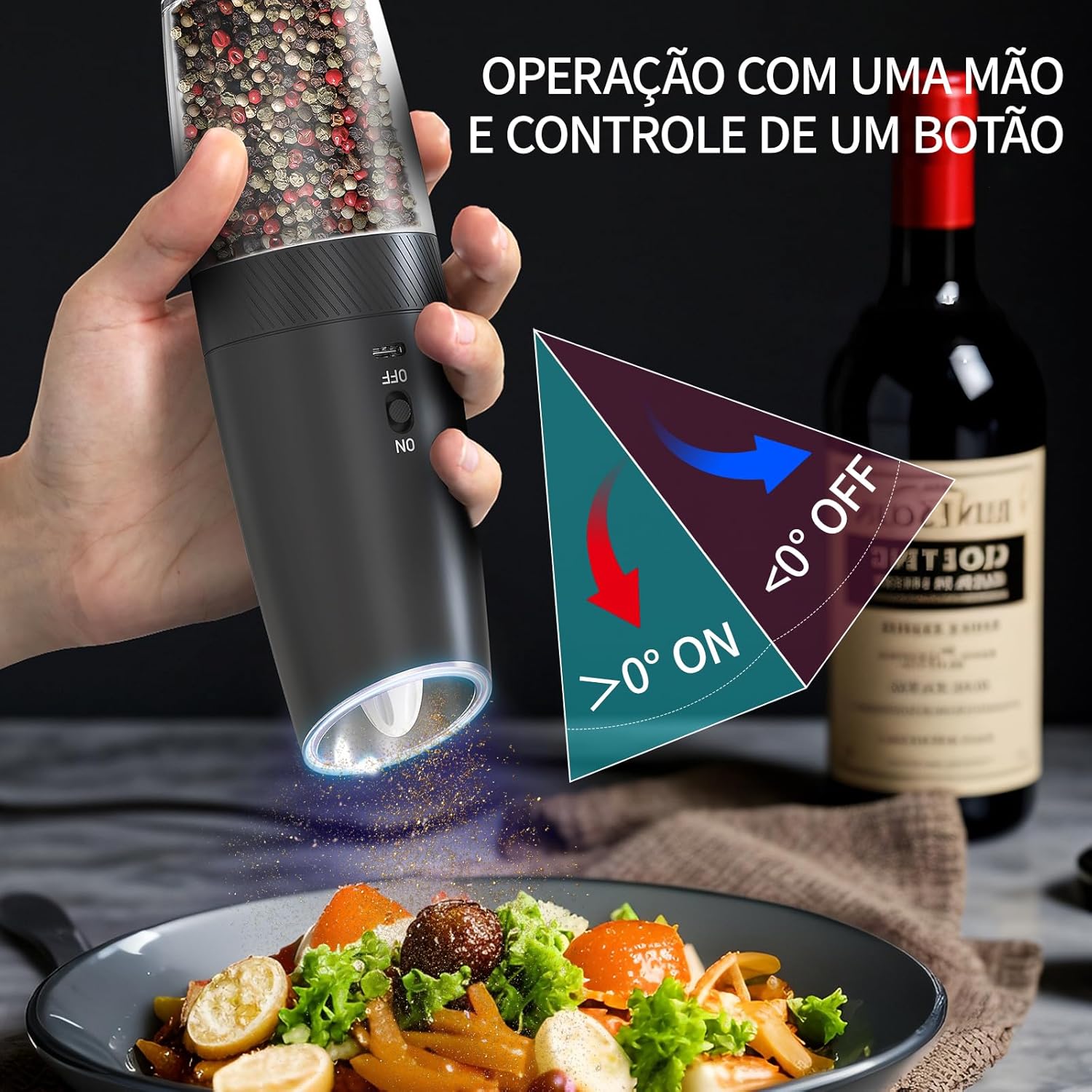 Moedor de Pimenta Elétrico Recarregável USB com Luz LED Ajustável — foto 2