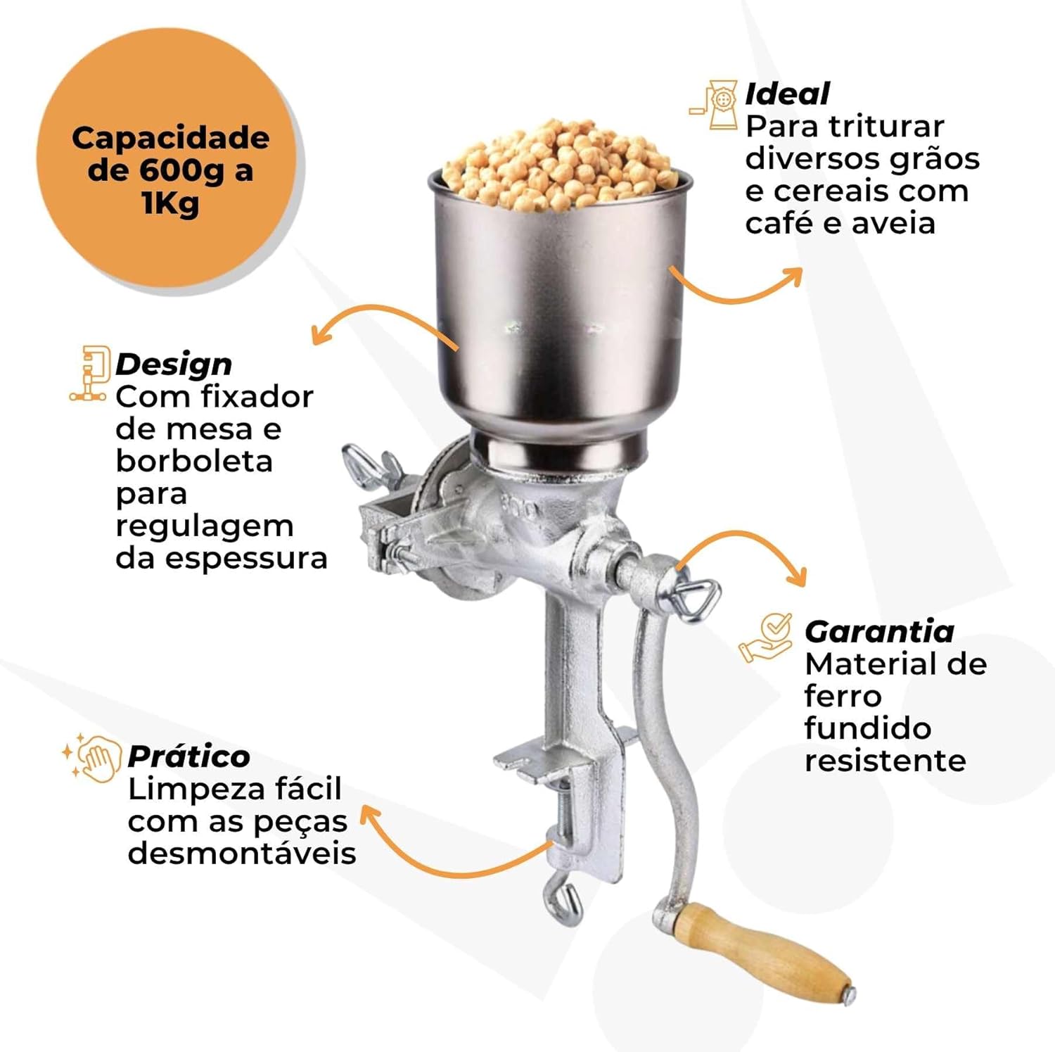 Moedor Moinho Manual de Ferro Fundido para Cereais e Grãos — foto 2