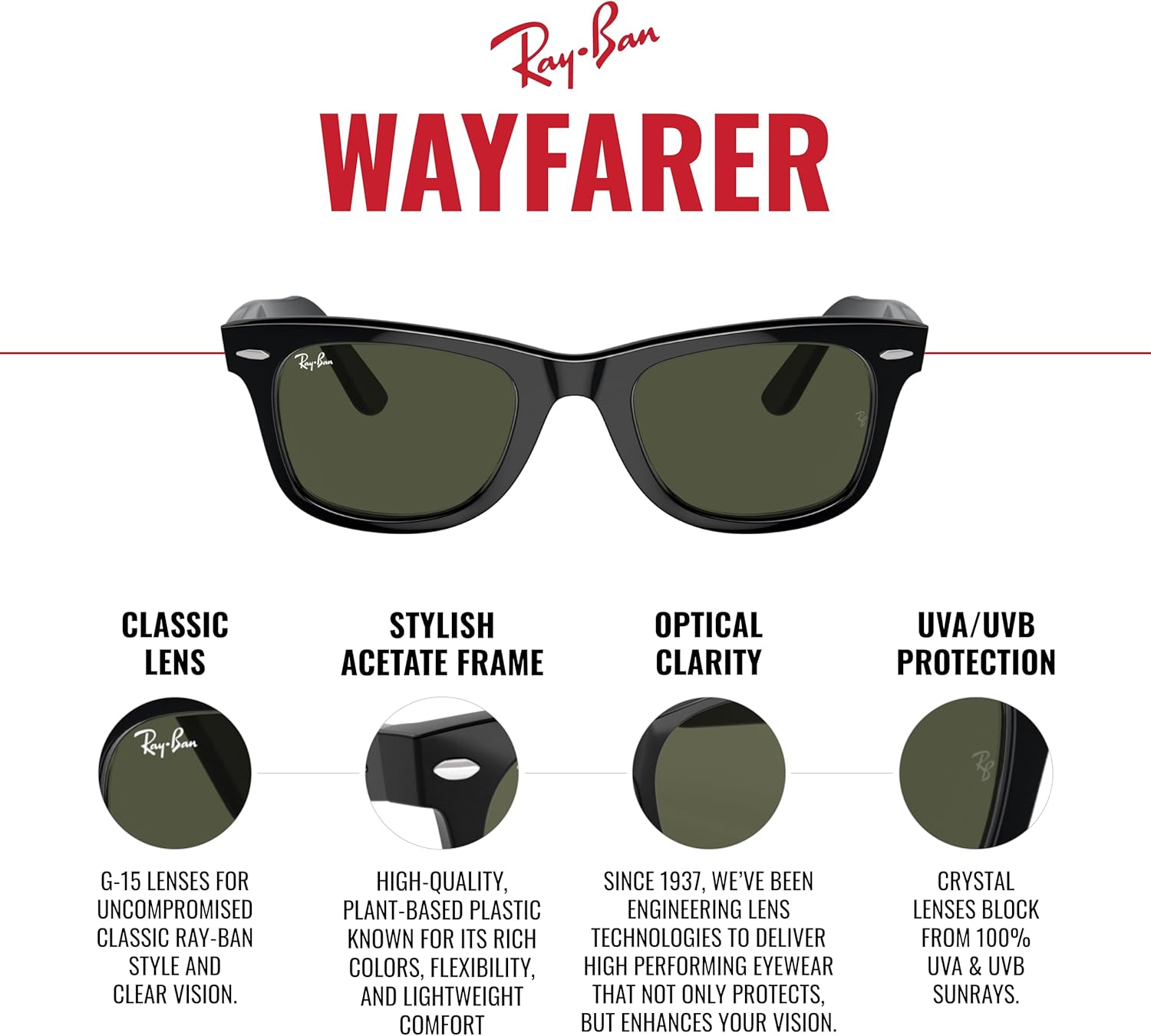 Óculos de Sol Ray-Ban Wayfarer 54mm — foto 3