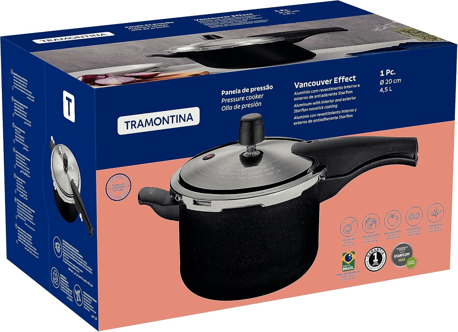 Panela Tramontina Vancouver Effect Alumínio 4,5L Antiaderente Starflon Max 20cm — foto 3