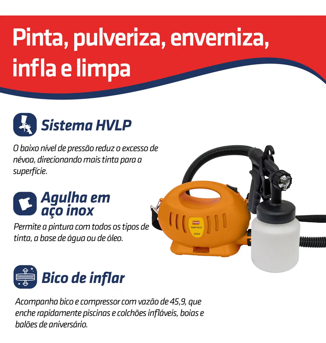 Pistola de Pintura Elétrica Intech Machine Paint Plus HVLP 650W — foto 2