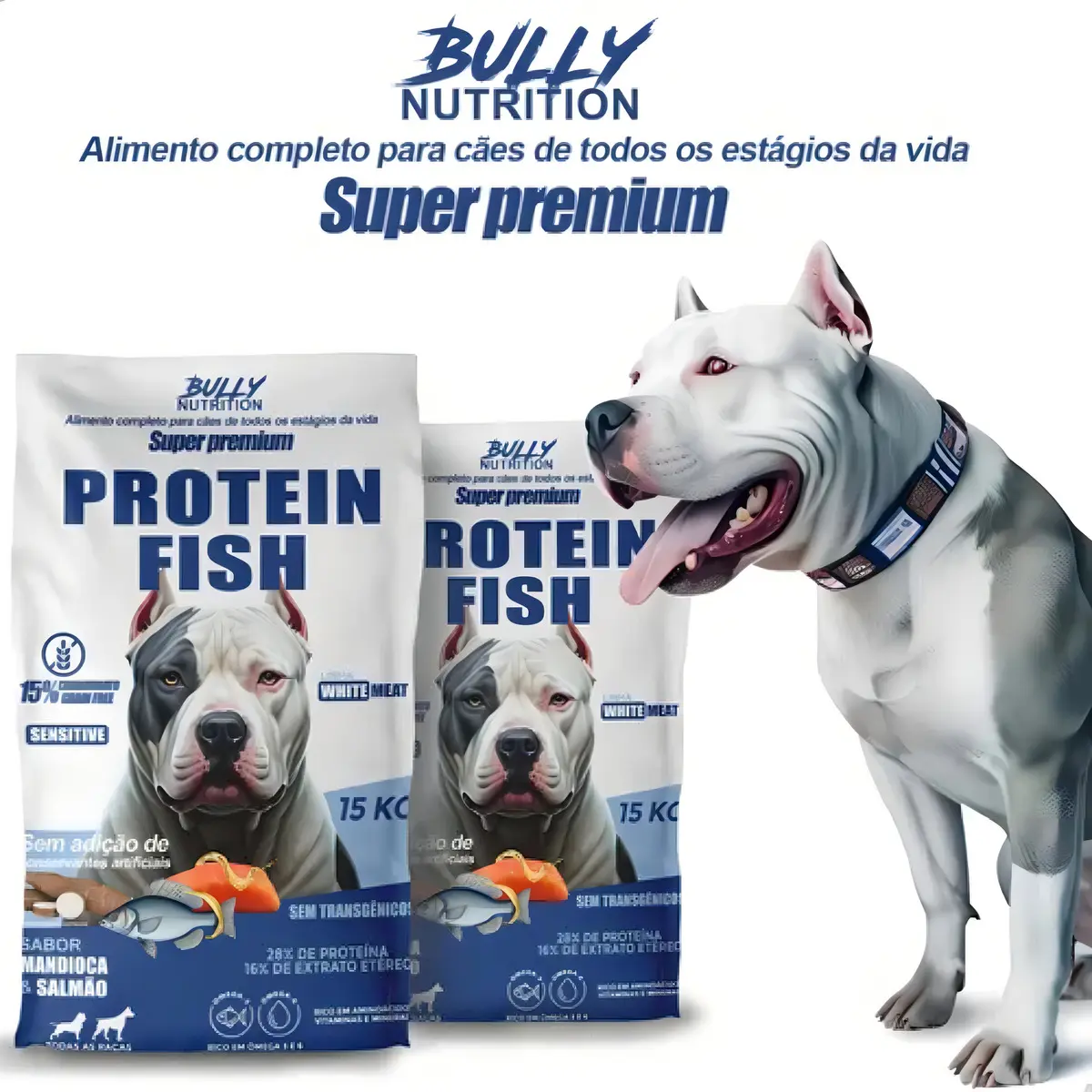 Bully Nutrition Ração Super Premium Fish Protein 15kg Sabor Mandioca e Salmão — foto 4