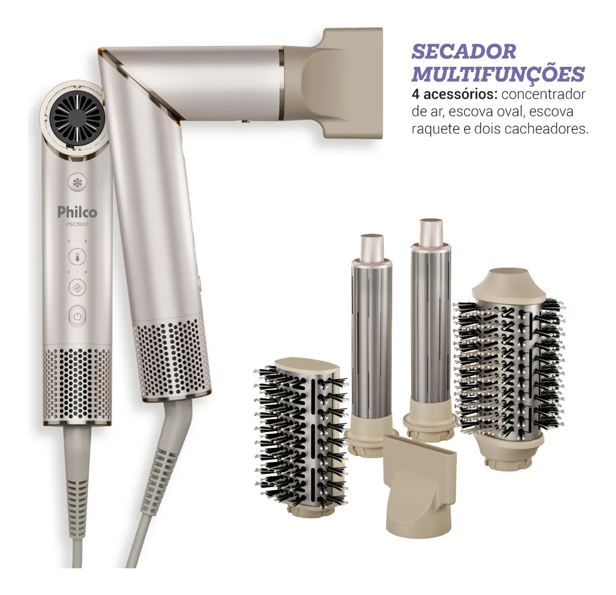 Secador de Cabelos Philco PSC3500 4 em 1 Dobrável Prateado