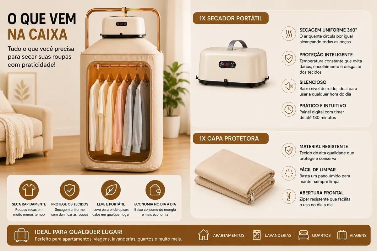 Secador de Roupas Portátil Elétrico 220V - Aquecedor Varal Dobrável — foto 7