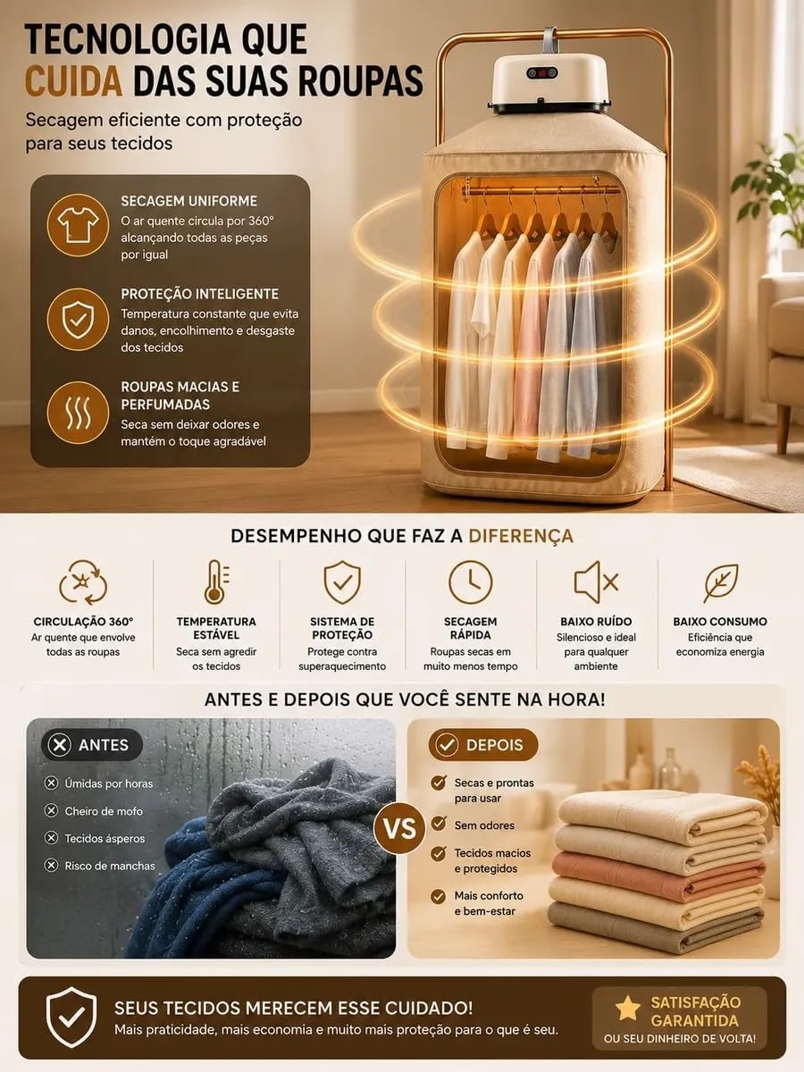 Secador de Roupas Portátil Elétrico 220V - Aquecedor Varal Dobrável — foto 2