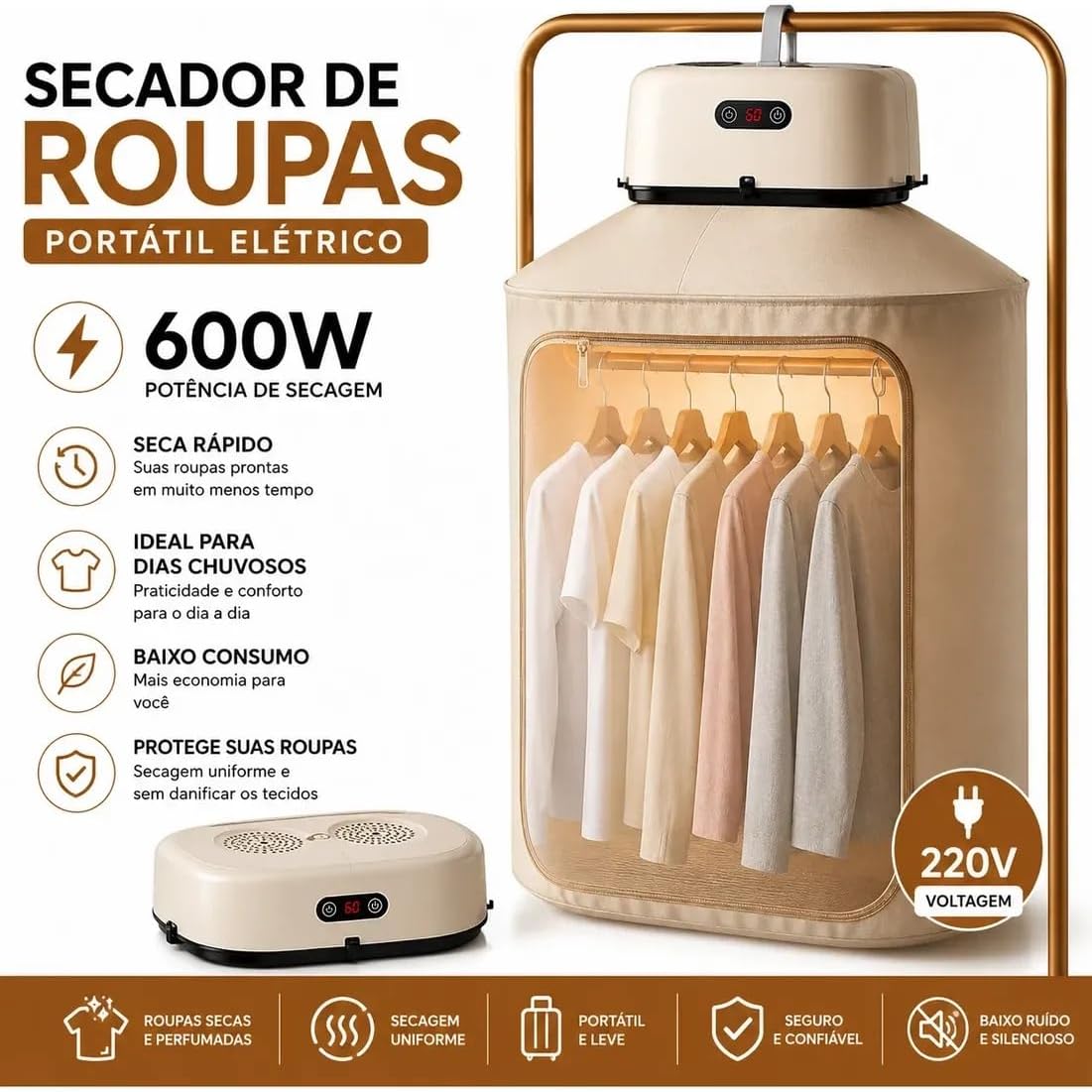 Secador de Roupas Portátil Elétrico 220V - Aquecedor Varal Dobrável — foto 3