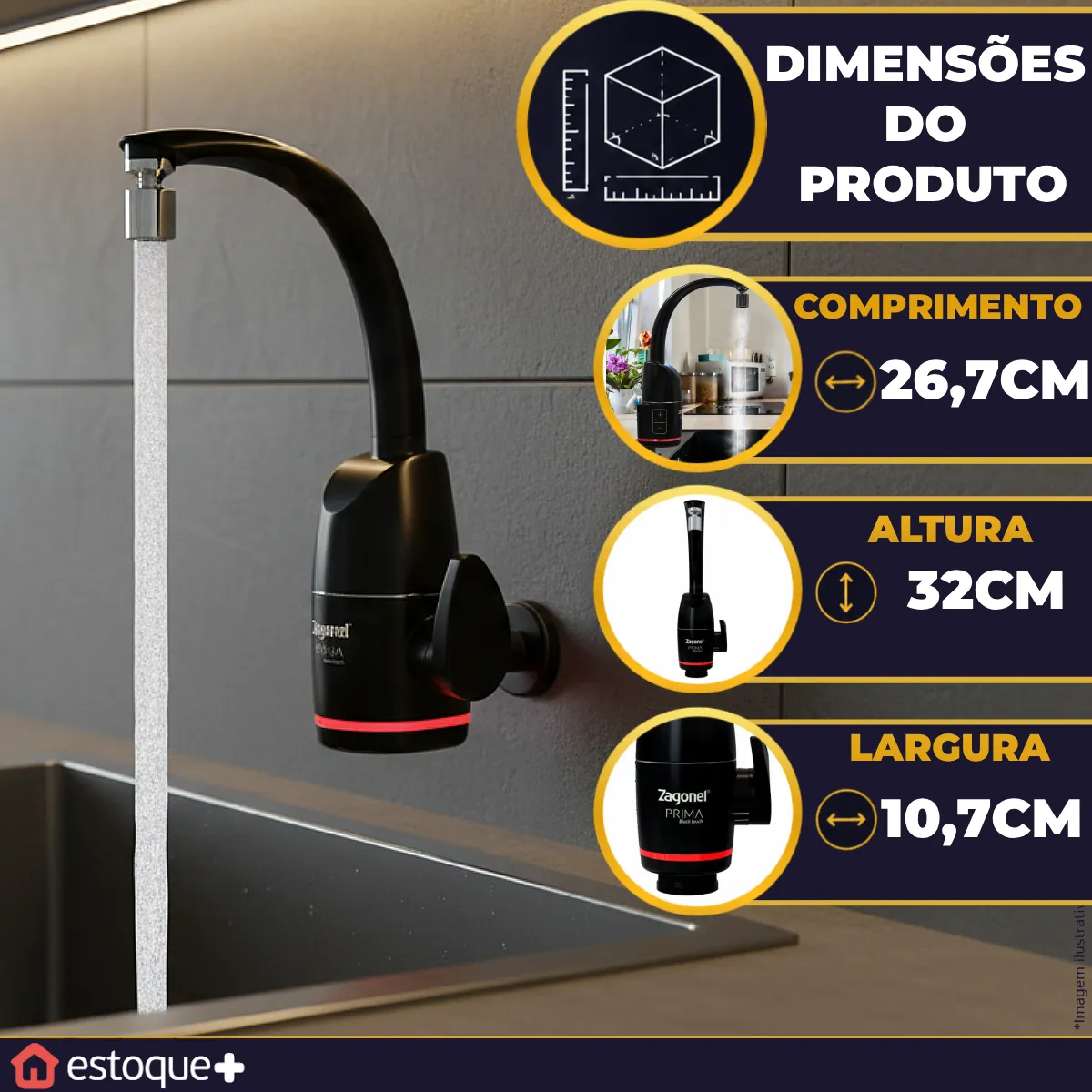 Torneira Elétrica Zagonel Prima Touch - Preta — foto 3