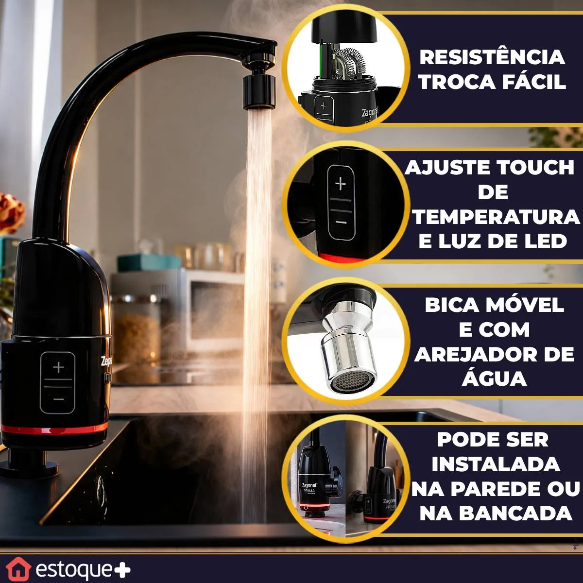 Torneira Elétrica Zagonel Prima Touch - Preta — foto 2