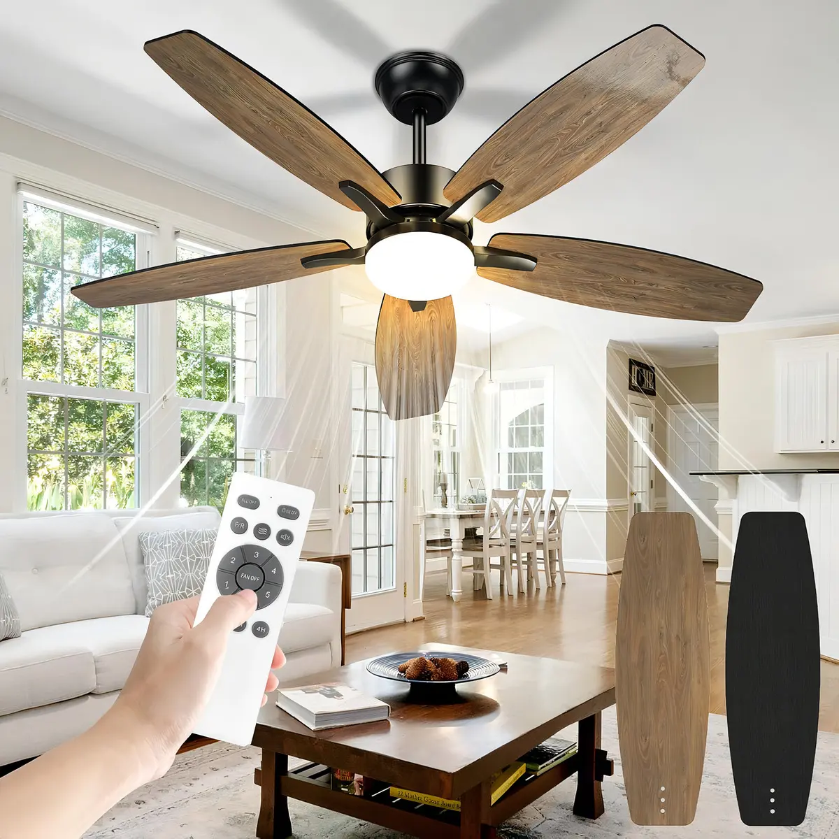 Ventilador de Teto FANSVENTO CeilingFan-60004-Br com Luz LED e Controle Remoto 106 cm